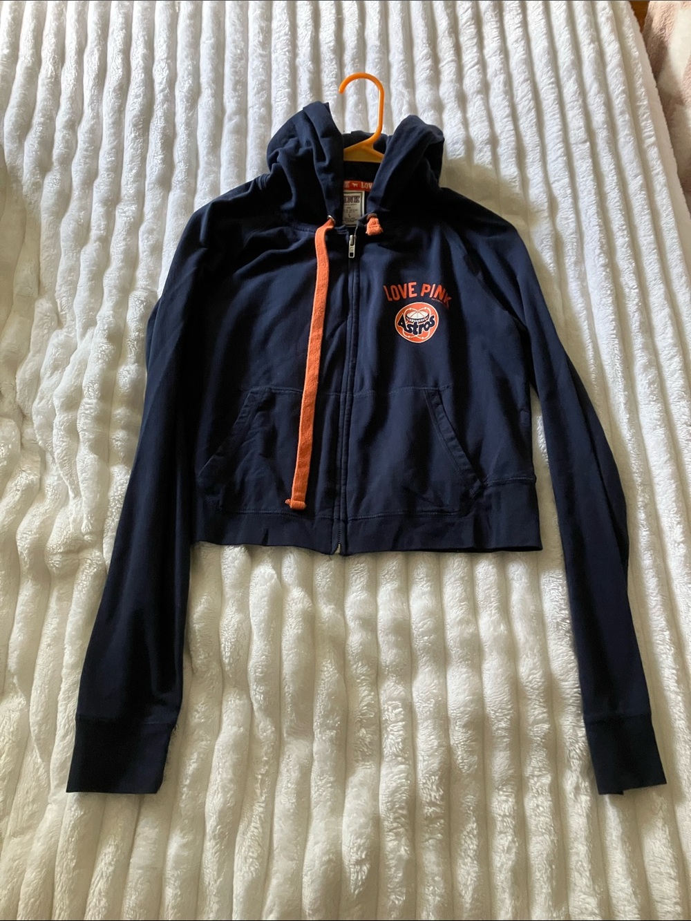 PINK Victoria's Secret Navy Zip Hoodie with Orange Accents